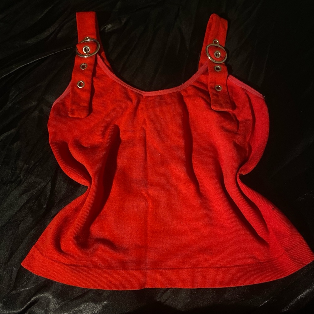 Red Sleeveless Top with Buckle Straps